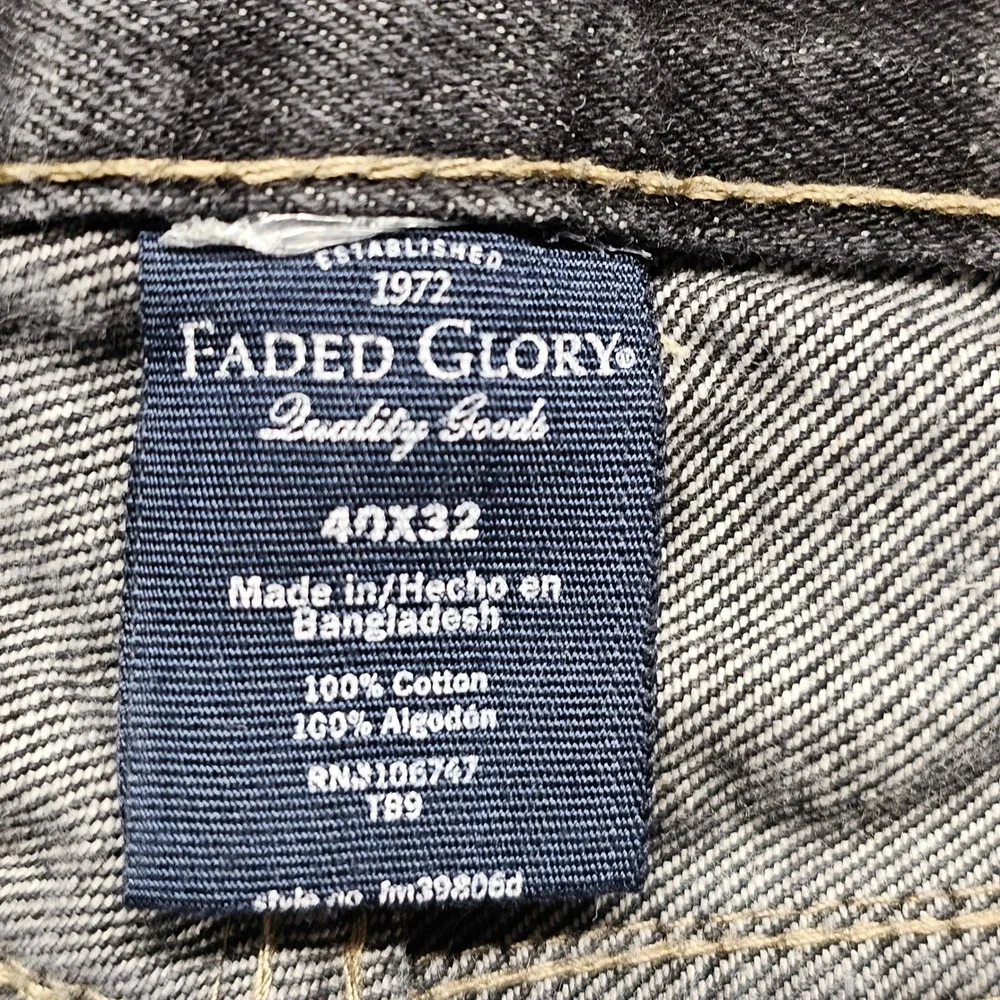 Faded Glory Jeans Mens 40x32‎ Gray Denim Relaxed Fit Straight Leg Streetwear